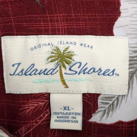 ISLAND SHORES Burgundy Floral Tropical Short Sleeve Button Shirt; Size XL - Picture 4 of 5